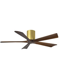 Irene 52 inch 5-Blade Flush-Mount Ceiling Fan with Solid Wood Blades in Brushed Brass.